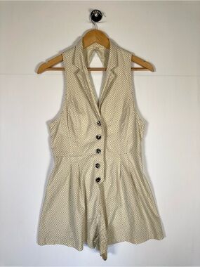 Urban Outfitters Polka Dot Linen Blend Romper Cream Sleeveless Size M Coquette